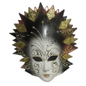 La Maschera Del Galeone Glittery Gold Masquerade Mask Wall Hang Italy Celestial